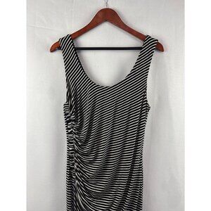 Bailey/44 Black & White Striped Ruched Sleeveless Dress Large